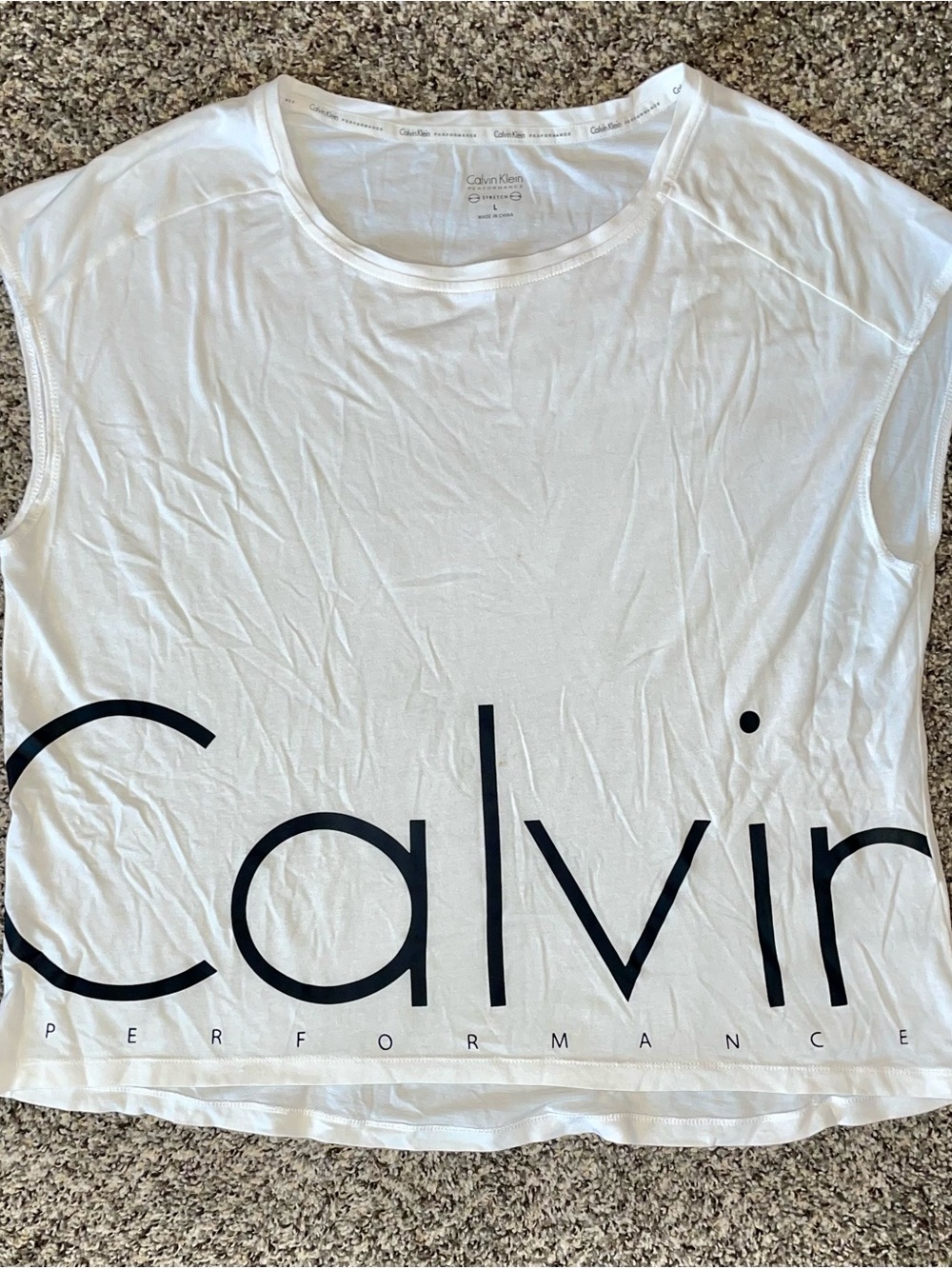 Calvin Klein White Tank with Bold Black Logo Size Womens Large